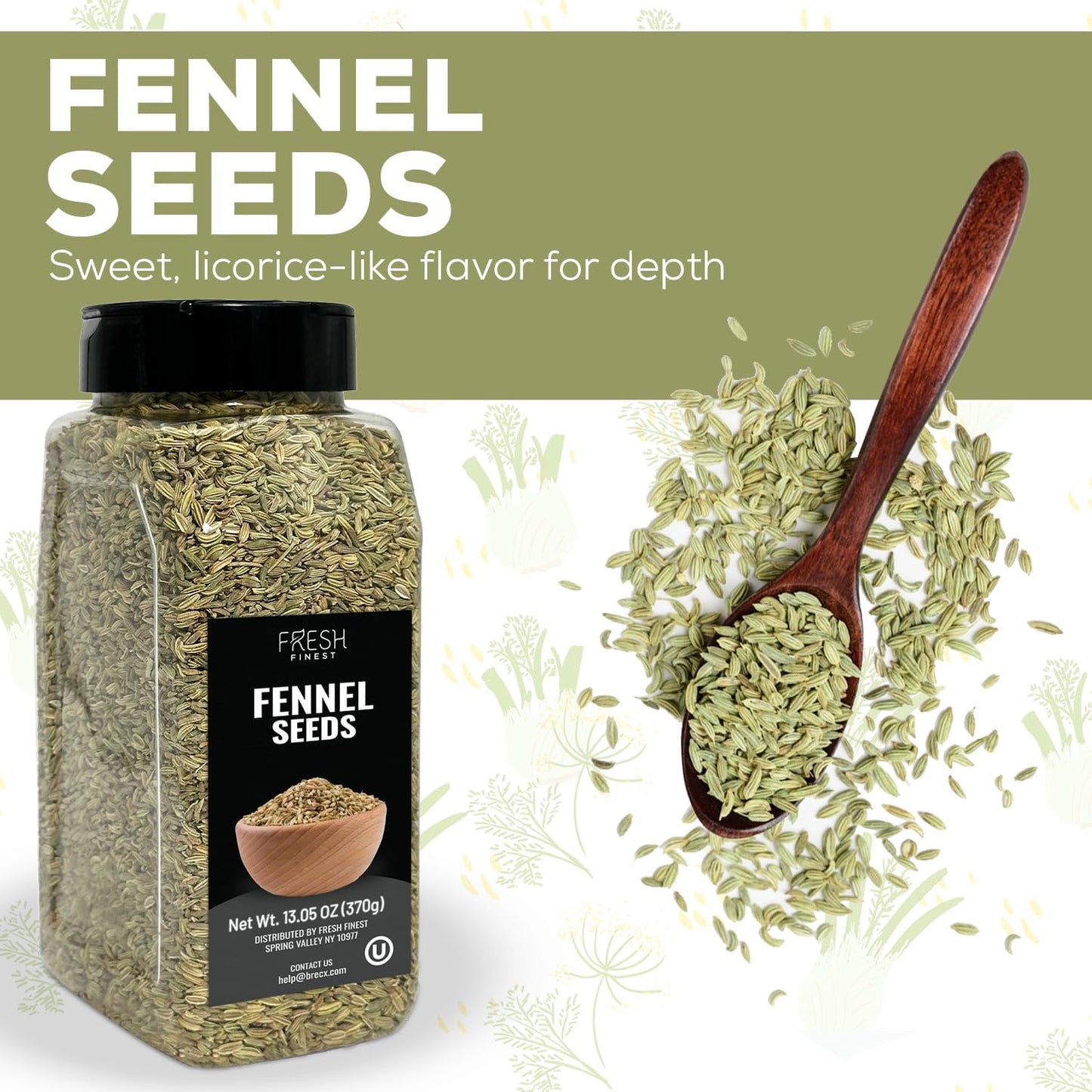 Fresh Finest Fennel Seeds, Premium Whole Seeds for Cooking & Baking, Non-GMO, 370G (13.05oz)