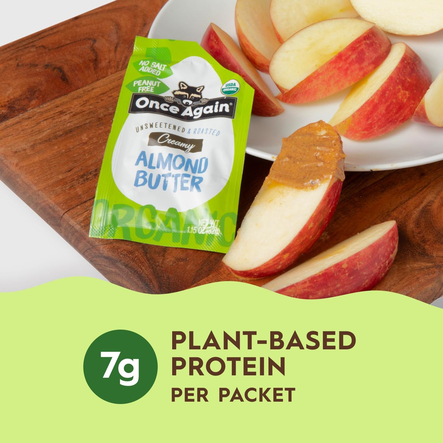 Once Again Organic Creamy Almond Butter, Roasted, Salt Free, Unsweetened, 1.15oz Squeeze Packs, 10 Count, Gluten Free, Vegan, Kosher