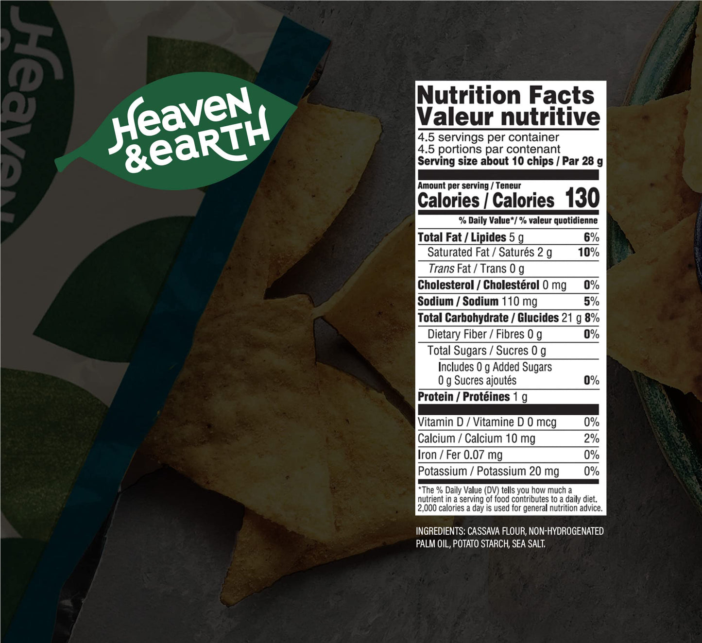 Heaven & Earth Sea Salt Tortilla Chips, Grain Free Tortilla Chips, 4.5Oz (2 Pack) | Corn Free | Gluten Free | Kosher For Passove