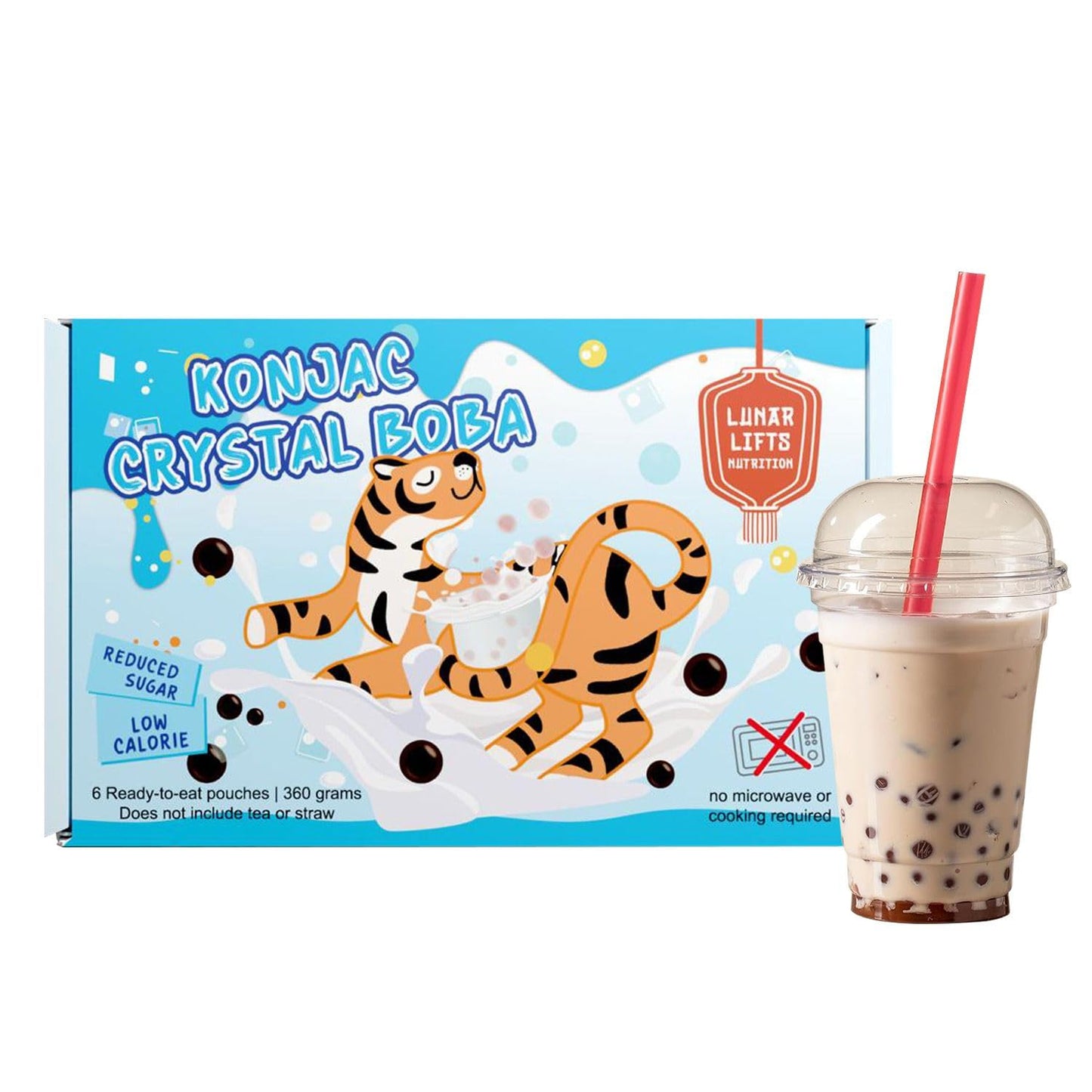 Lunar Lifts Nutrition Konjac Crystal Boba, Vegan Chewy Pearls, Low Calorie, 6 Pouches, 360g