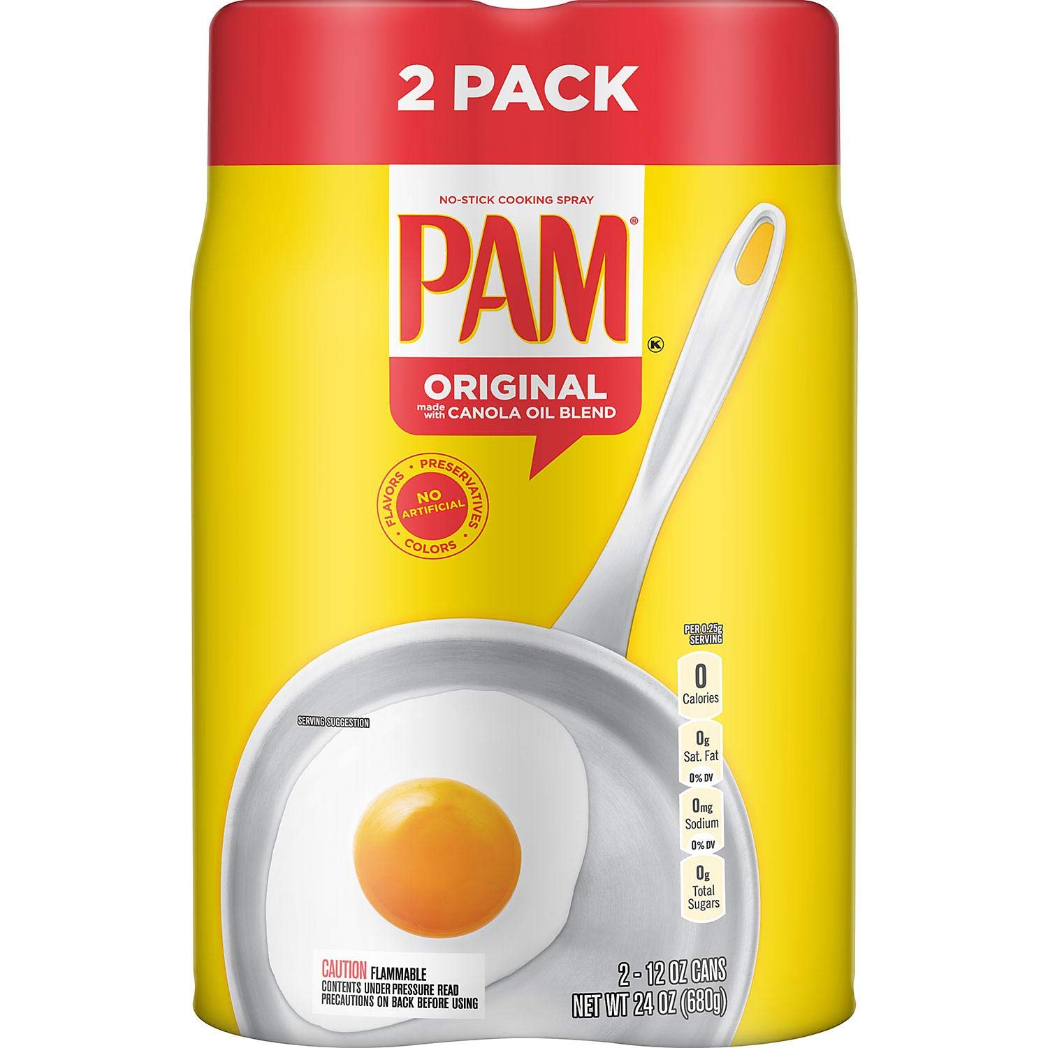 Pam Original No-Stick Cooking Spray 100% Natural Canola Oil (2 Pack - 12Oz Each Can)