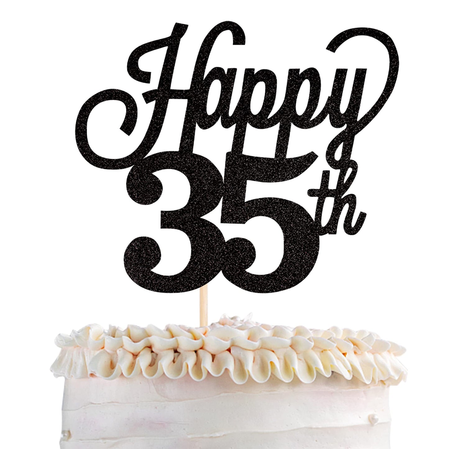 YCTHUNFISH 35th Birthday Cake Topper Black Glitter Bamboo Decoration for 35 Years Old Party Supplies
