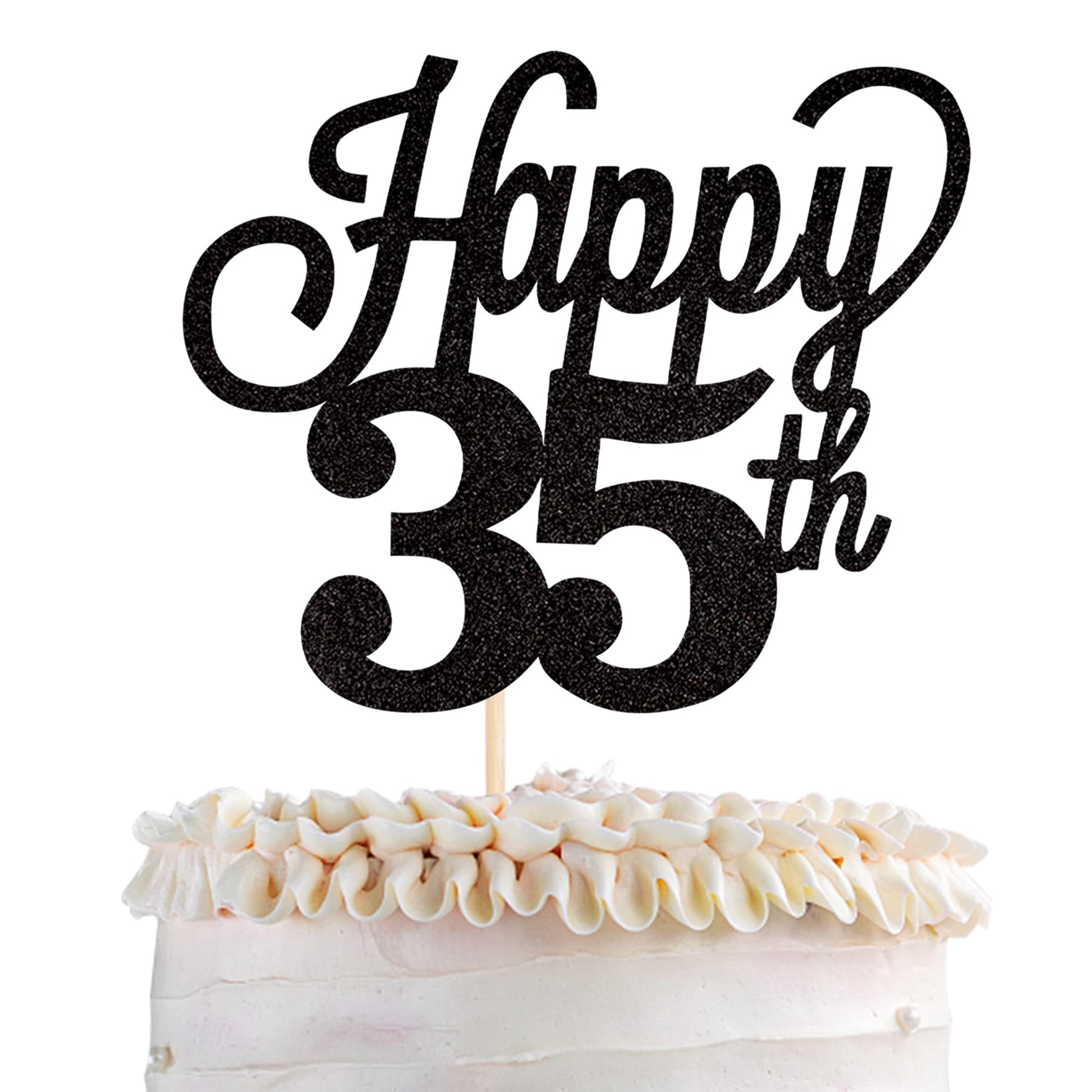 YCTHUNFISH 35th Birthday Cake Topper Black Glitter Bamboo Decoration for 35 Years Old Party Supplies