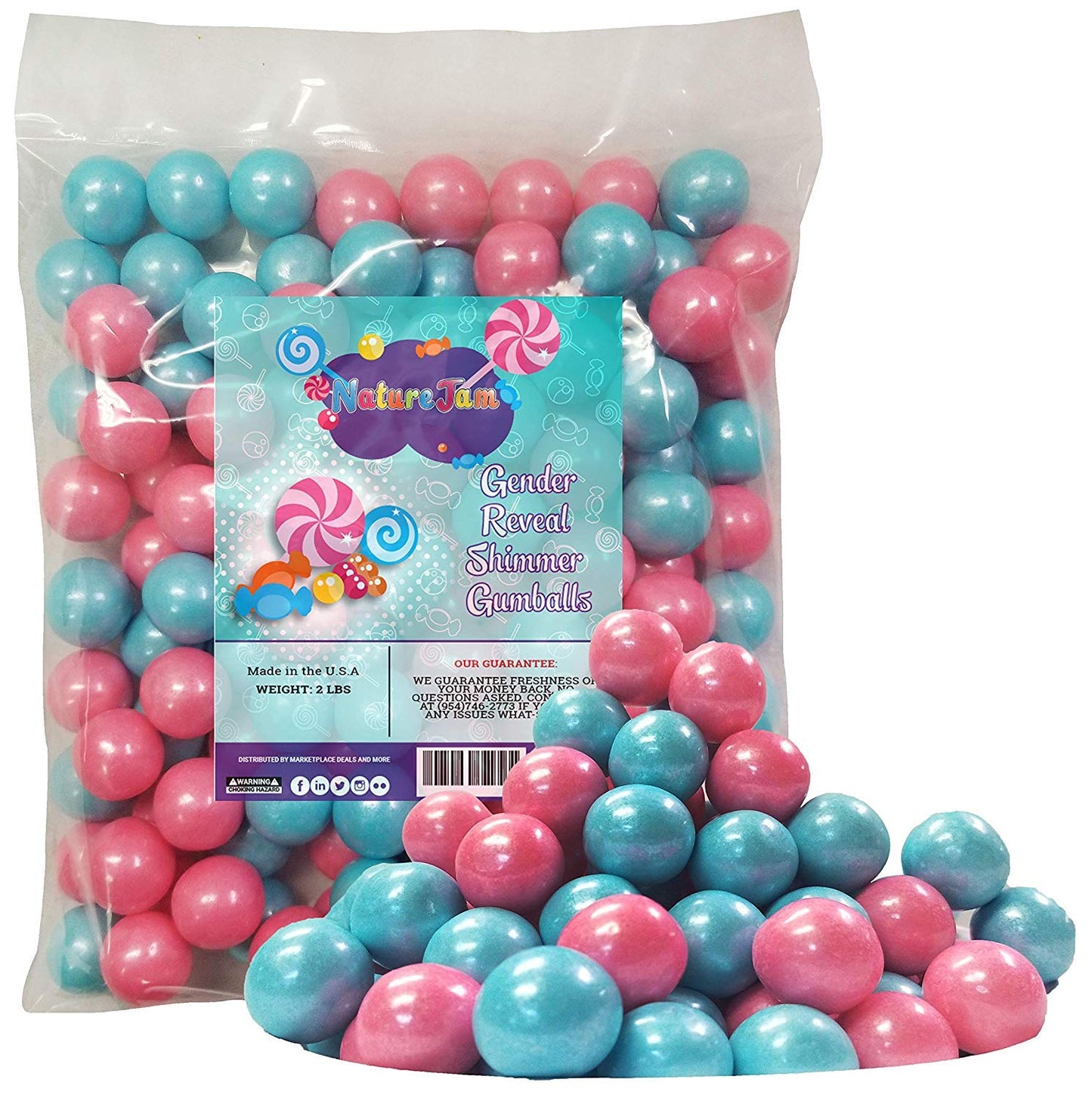 Gender Reveal Gumballs Shimmer Pearl Pink And Blue Bubble Gum 2 Pounds 1 Inch Gumballs-Padded For Safety