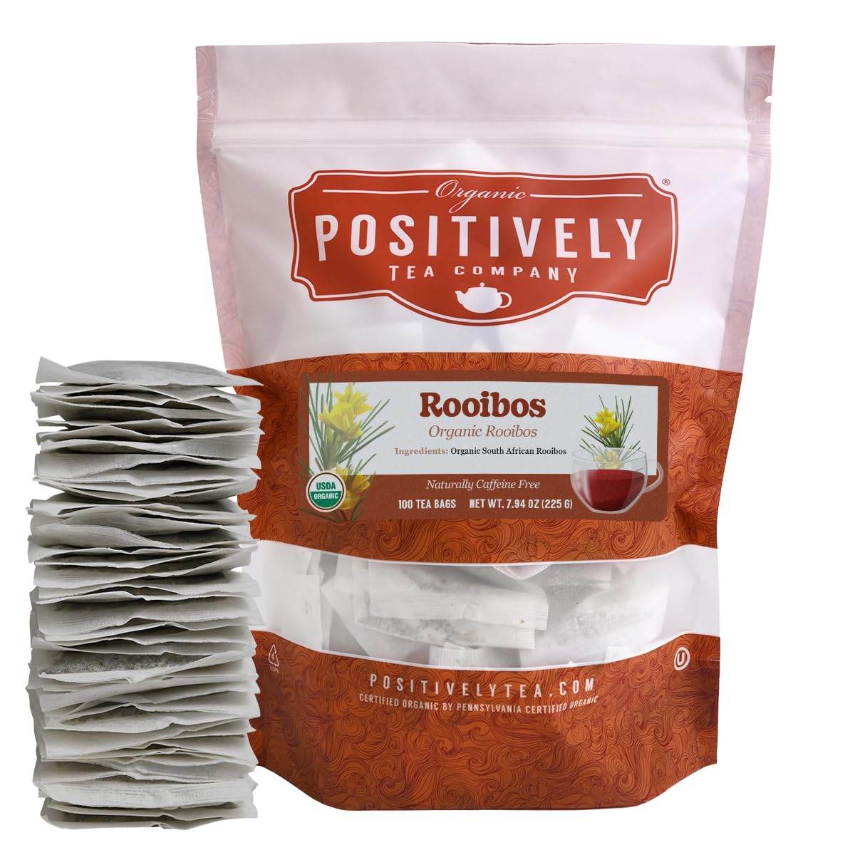 Organic Positively Tea Company South African Red Rooibos Tea Bags, Eco-Friendly, Non-GMO, 100 Count