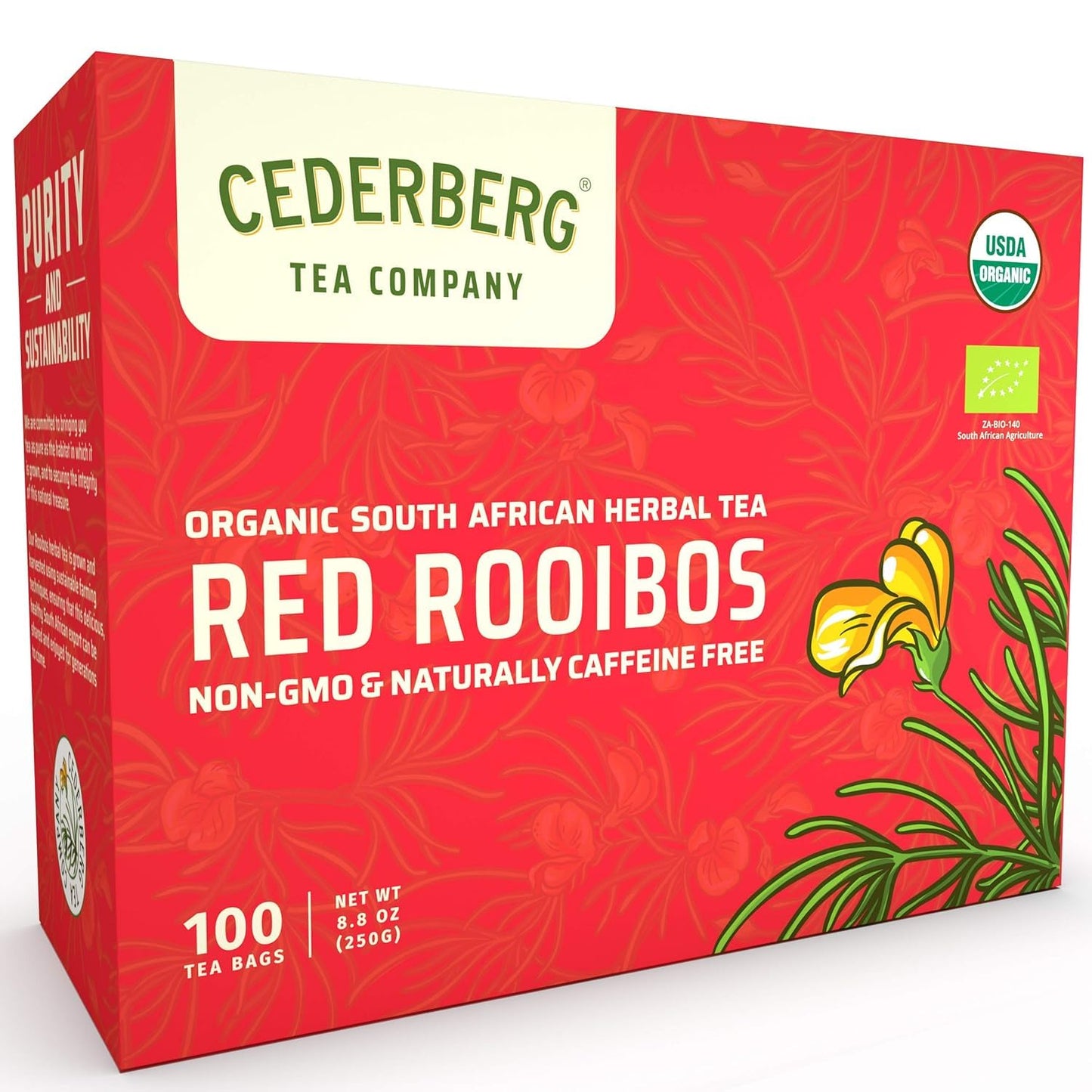 Cederberg Rooibos Tea - 100 Teabags - USDA Organic - Naturally Caffeine Free - 100 Count