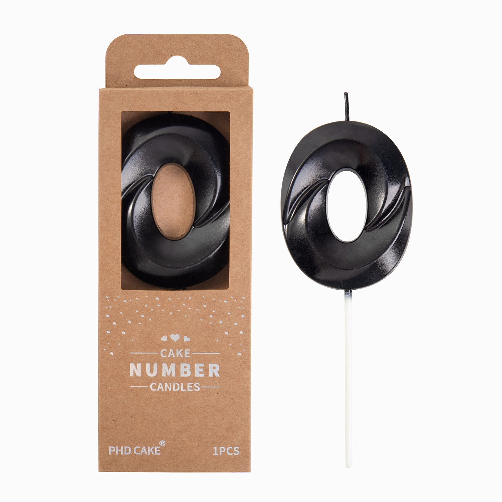 PHD CAKE Birthday Candles - Black Number 0, 2.76 Inch Wax Cake Decoration
