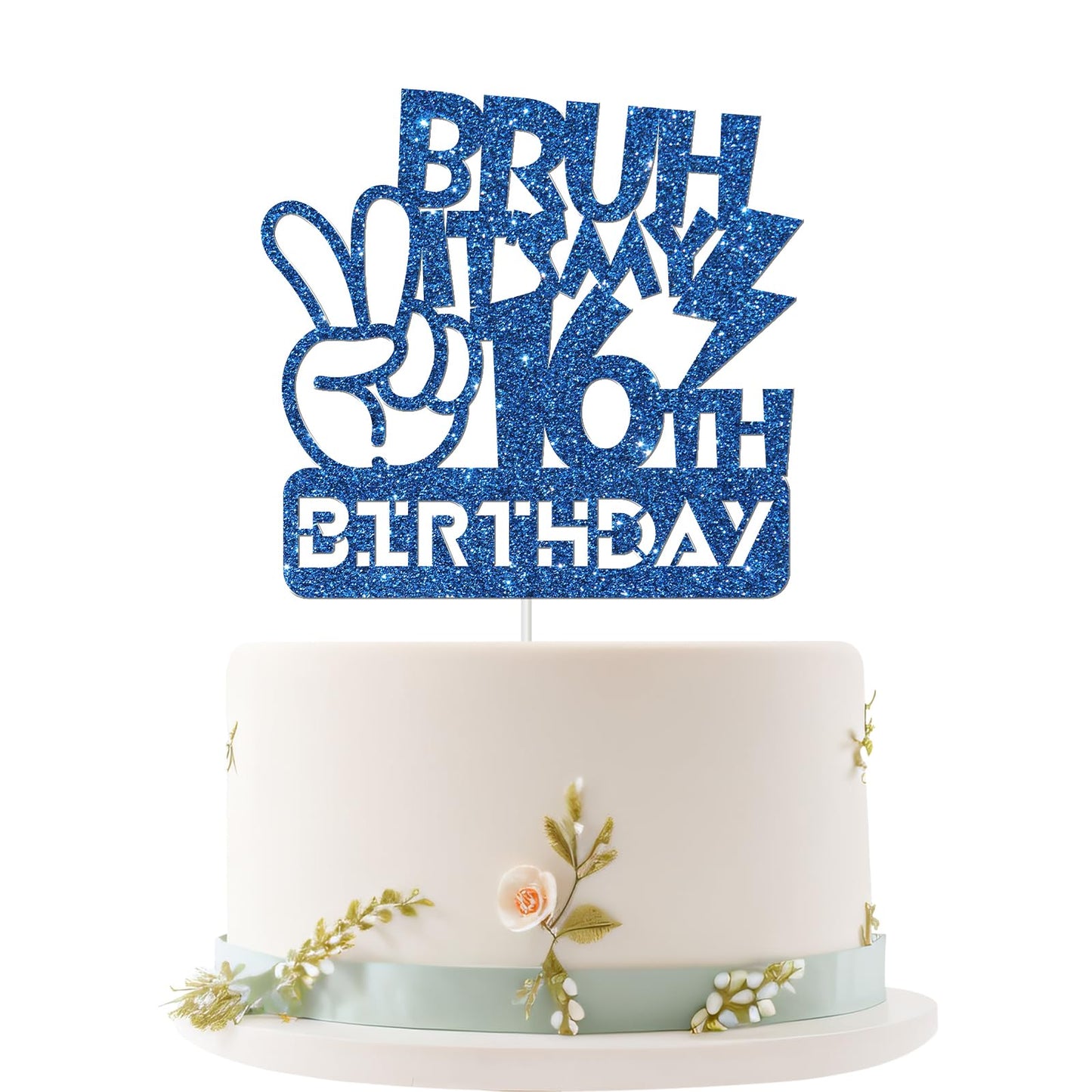 Embhhor Bruh It's My 16th Birthday Cake Topper, Bro I'm 16, Teen Boys Happy 16 Birthday Party Cake Decorations Favor, Blue Glitt