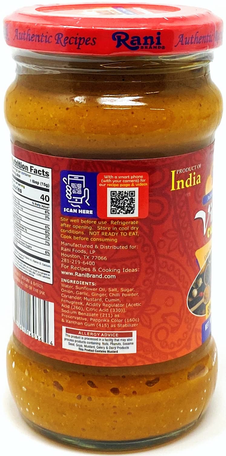 Rani Vindaloo Curry Cooking Spice Paste, Hot! 10.5Oz (300G) Glass Jar ~ No Colors | All Natural | Non-Gmo | Vegan | Gluten Free | Indian Origin
