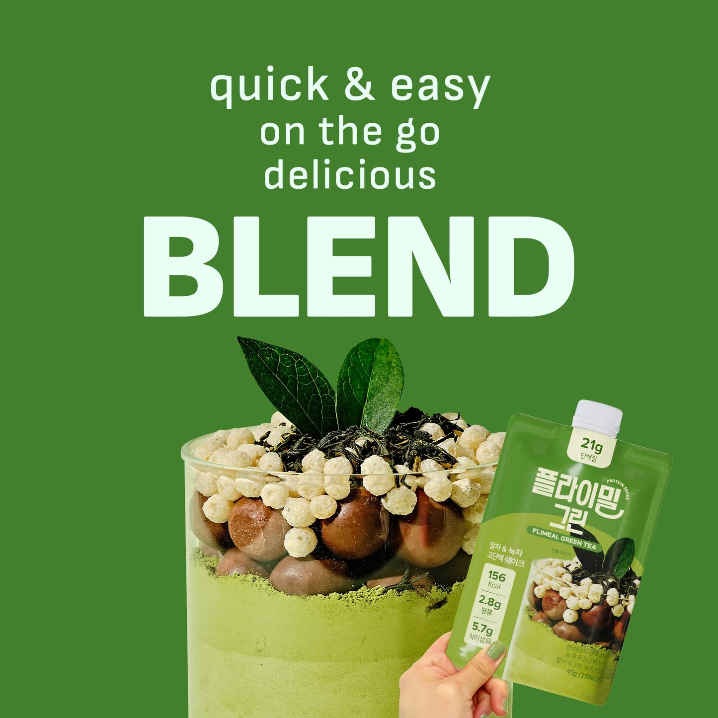 FLIMEAL GreenTea Matcha Protein Shake, 21g Protein, Low Sugar, Keto-Friendly, 1.59oz, 7 Packs with Crunchy Protein Balls