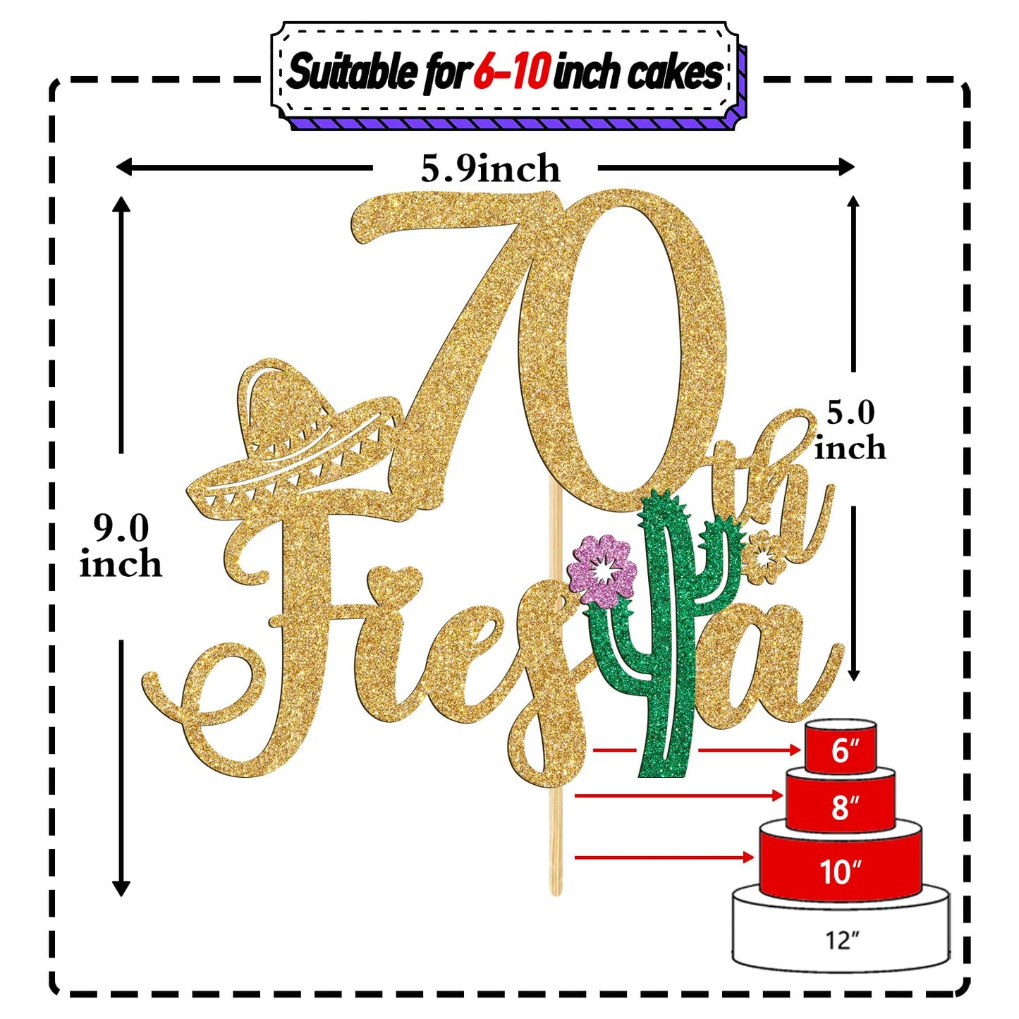 70Th Fiesta Cake Topper, Cheers To 70 Years/Taco Bout 70 Cake Decor, Tropical Hawaiian Mexican Summer Themed Happy 70Th Birthday