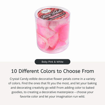 CRYSTAL CANDY Edible Petals for Cakes - Baby Pink/White, 6g (40 Petals) - Colorful Flower Decorations for Cakes and Cupcakes