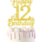 12Th Birthday Cake Topper - Double Sided Gold Glitter, Happy 12Th Birthday Cake Topper For Girls,12 Cake Decorations For Girls,