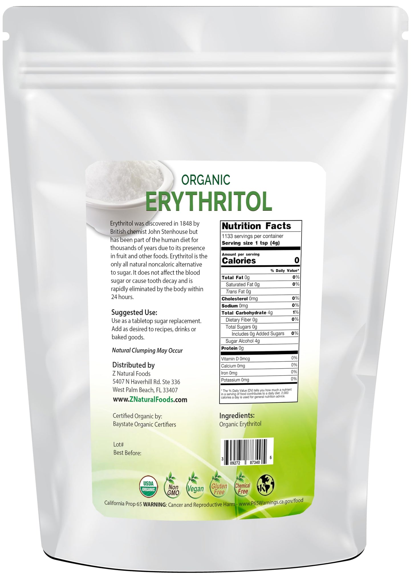Organic Erythritol - Bulk 10 lb Size - Zero Calorie Alternative Sweetener - Low Glycemic Sugar Substitute - Great for Coffee, Te
