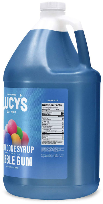 Lucy s Family Owned - Shaved Ice Snow Cone Syrup, Bubble Gum - 1 Gallon (128oz)