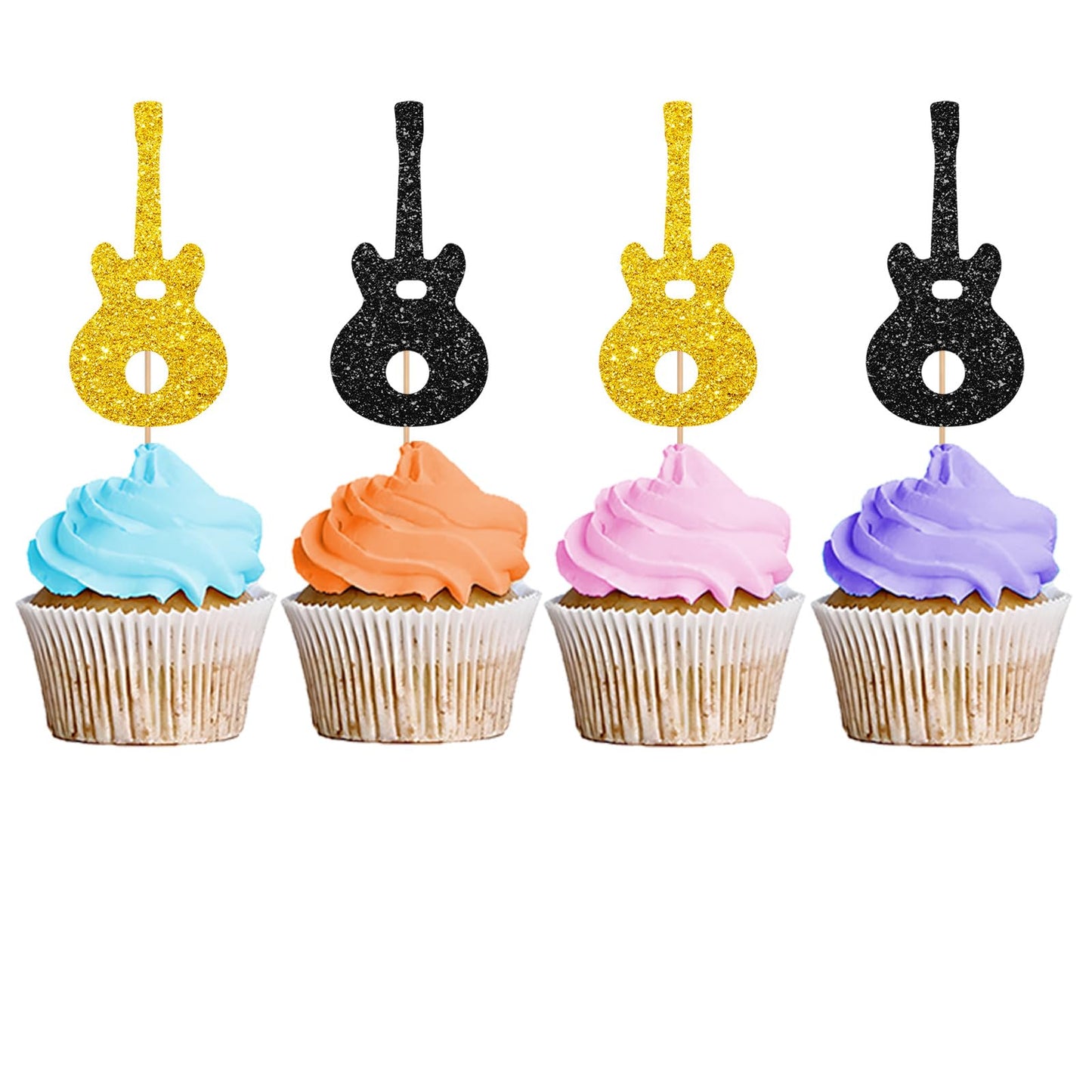 24Pcs Guitar Cupcake Toppers, Rock Cupcake Topper For Boys, Music Notes Food Picks, Guitar Player Birthday Party Decoration - Bl