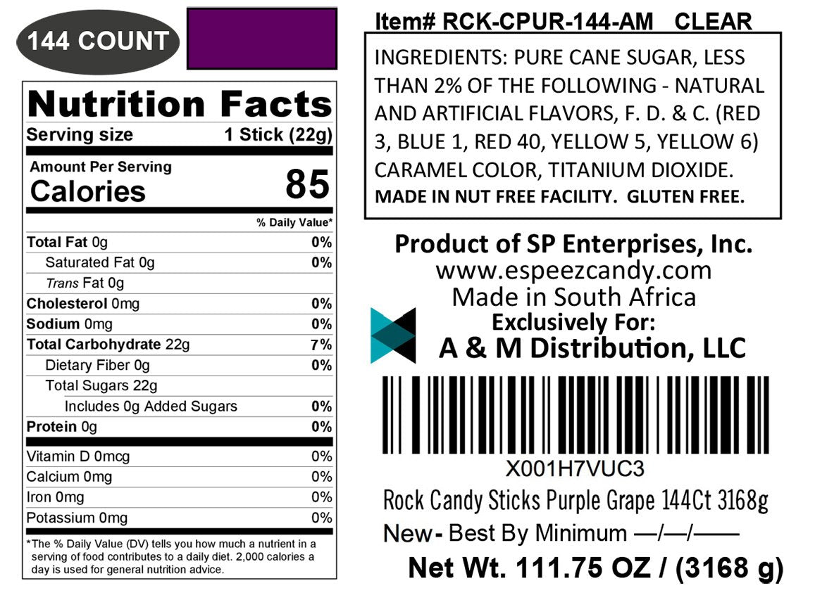 Espeez Extra Large Rock Candy Sticks - Purple - 144 Count - Individually Wrapped for Candy Buffets, Birthdays, Weddings, Baby Showers