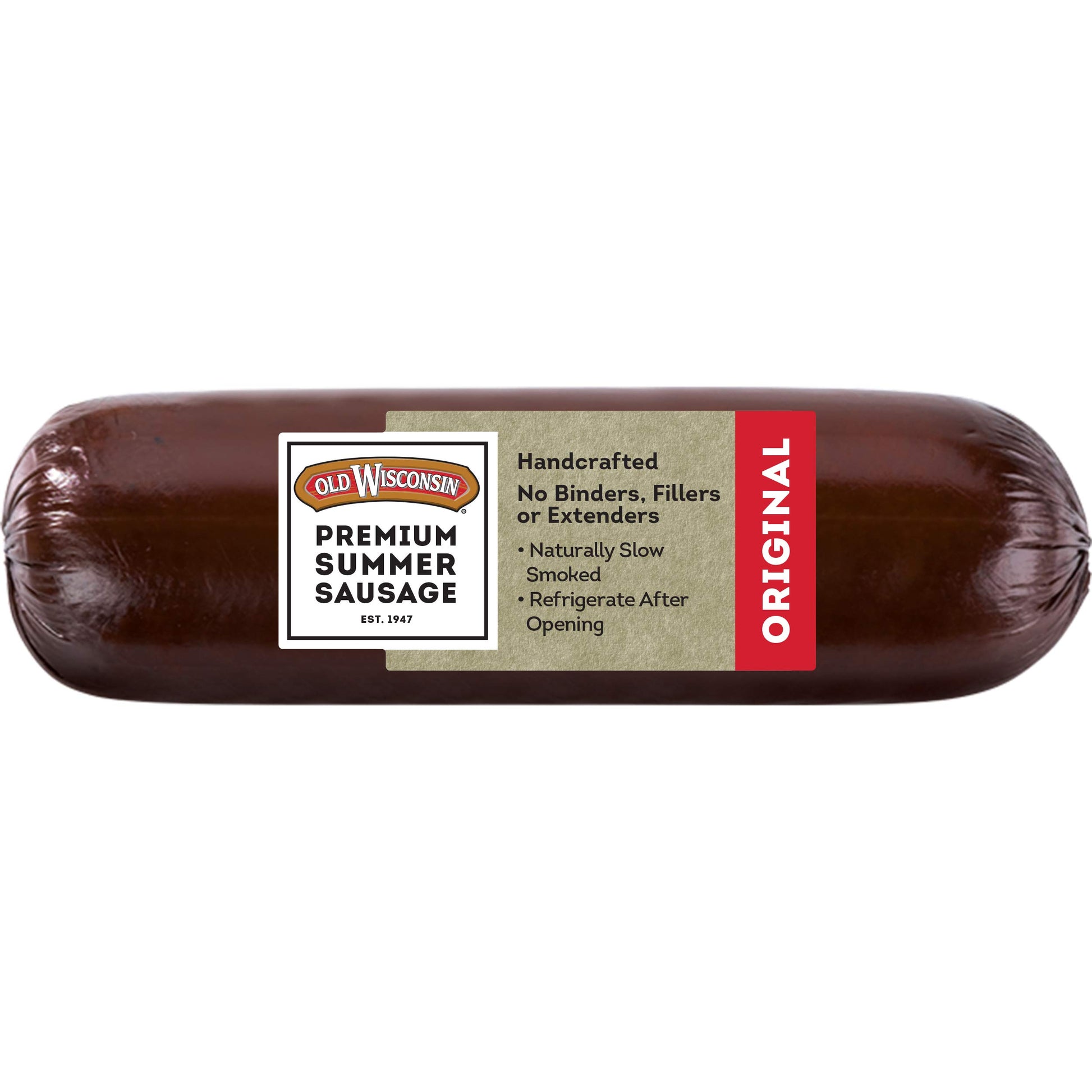 Old Wisconsin enhanced Summer Sausage  100% Natural Meat  Charcuterie  Ready to Eat  High Protein  Low Carb  Keto  Gluten Free  Original Flavor  8 Ounce