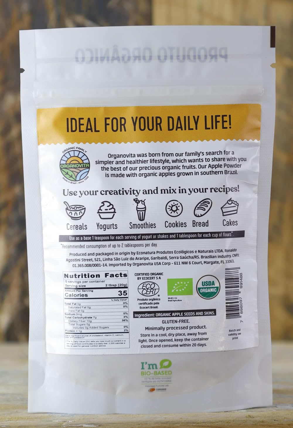 Organic Powder - Blend In Smoothies, Cakes, High Fiber Content, Made W/Cold-Pressed Natural Ingredients, Gluten-Free, All Purpos