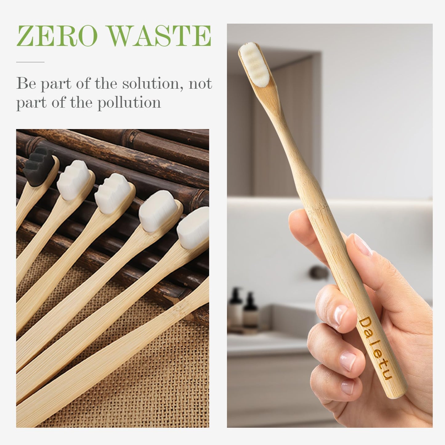 Daletu Bamboo Toothbrush, Biodegradable Toothbrushes Extra Soft Bristles, 20000 Soft Natural Bristle Toothbrush, Eco Friendly To