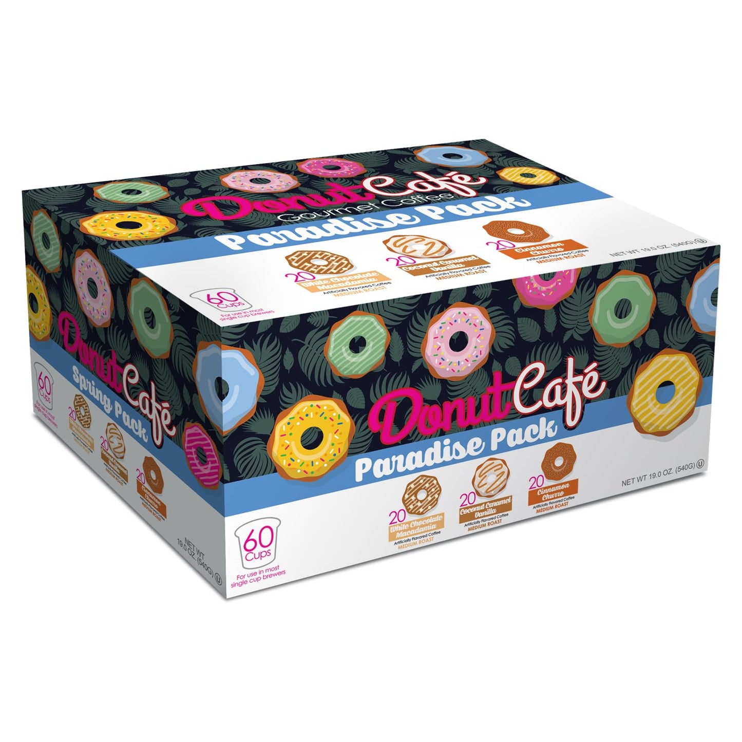 Donut Cafe Paradise Pack (Choc Macadamia, Coconut Carvan, Cinchurro) 60Ct Single Cup
