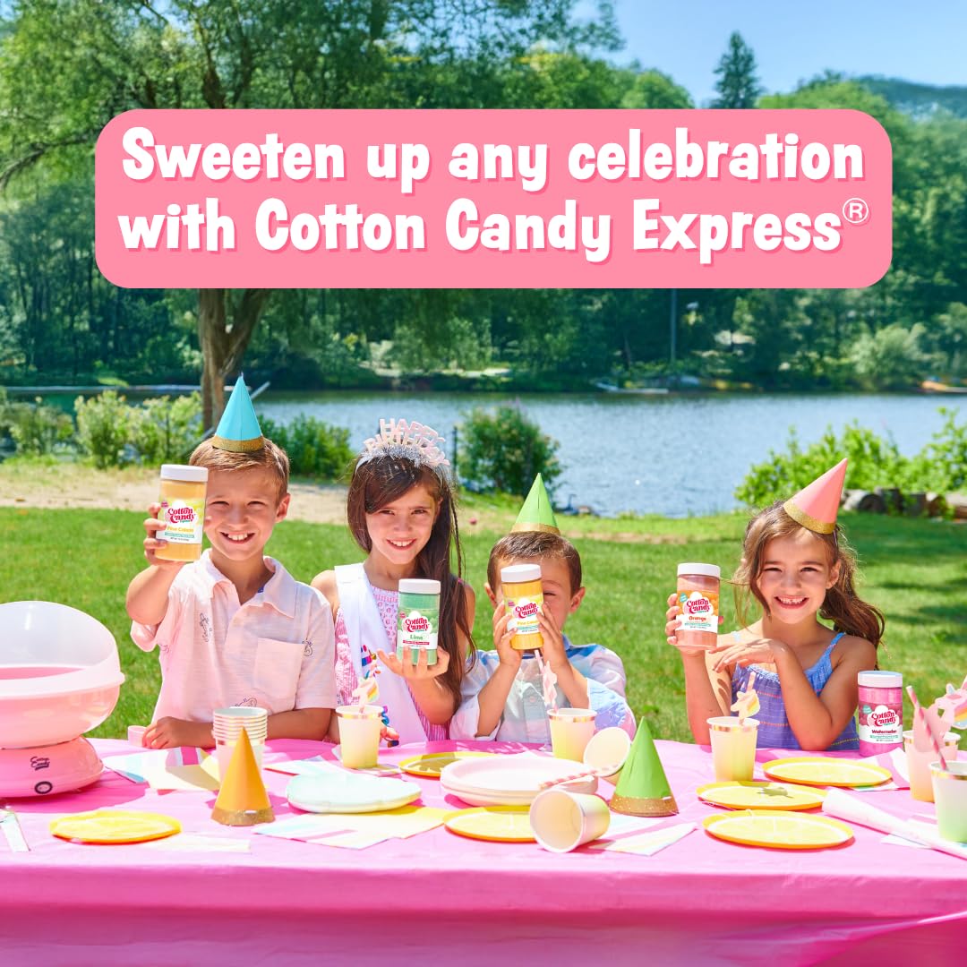 Cotton Candy Express Floss Sugar Variety Pack with 3 - 11oz Plastic Jars of Cherry, Blue Raspberry & Grape Flossing Sugars Plus