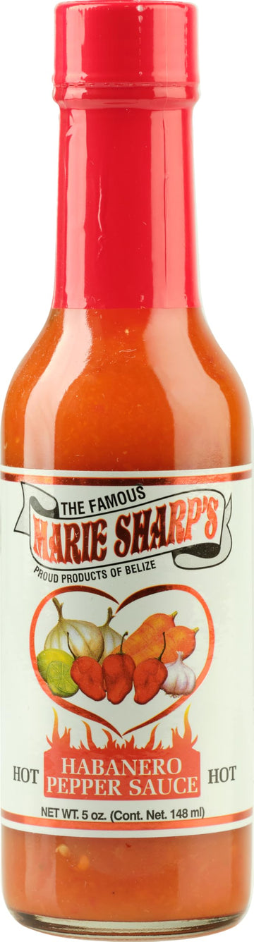 Marie Sharps Hot Habanero Pepper Sauce, 5 oz - Authentic Belizean Hot Sauce with Fresh Red Habanero Peppers (Pack of 6)