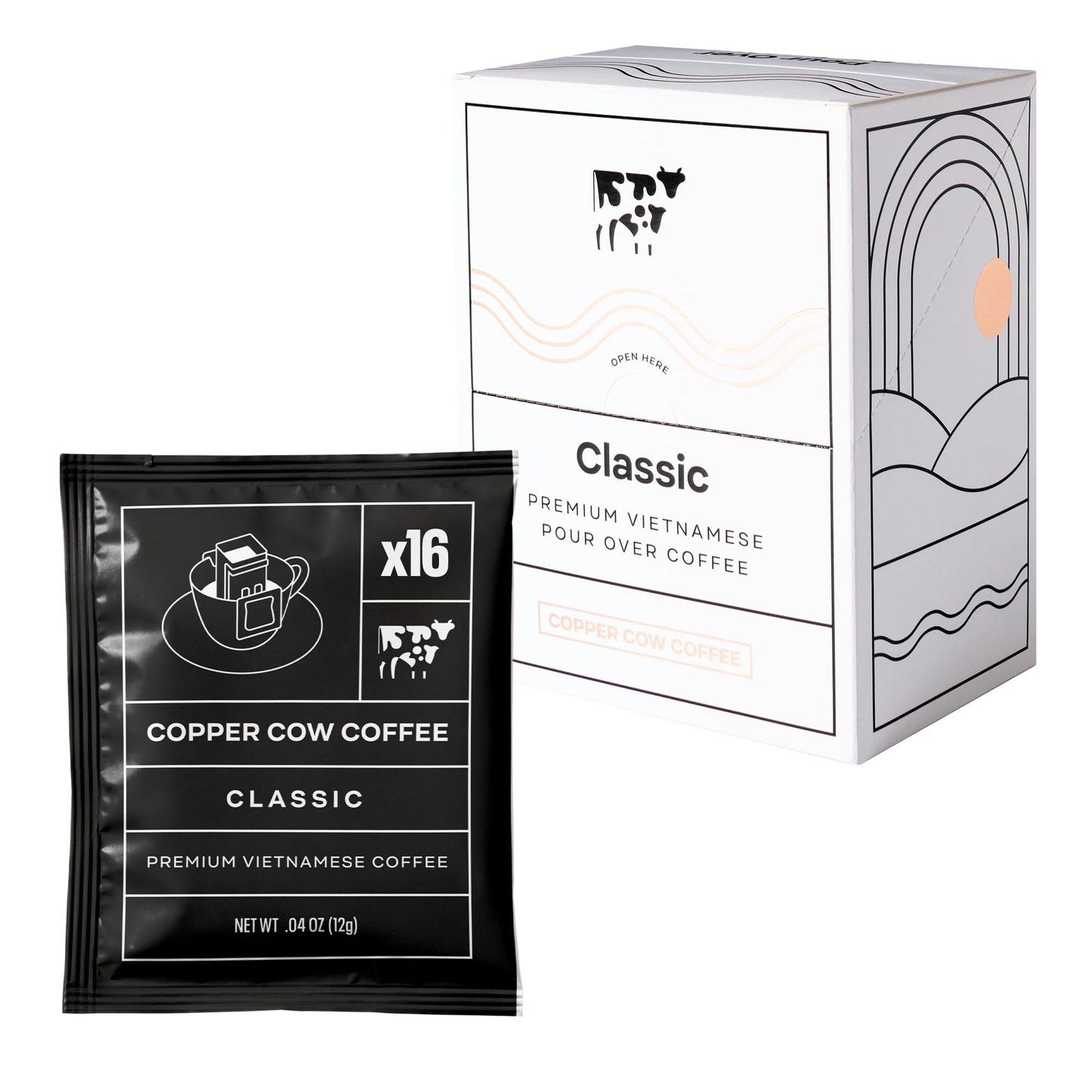 Copper Cow Coffee Premium Vietnamese Coffee: Single-Serve Classic Black Pour Over Coffees, Specialty, Ground, Woman-Owned, Gourm