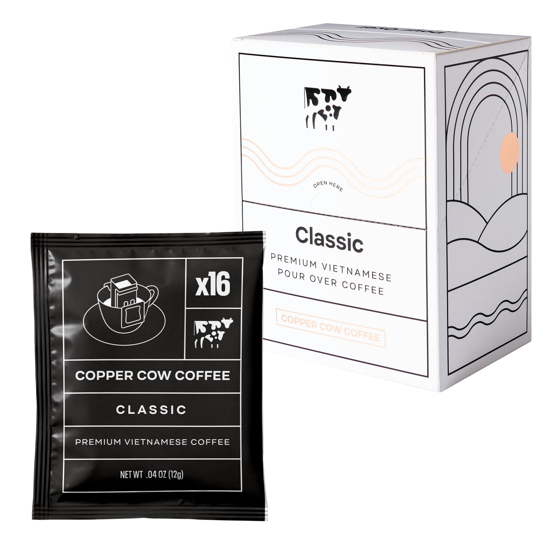 Copper Cow Coffee Premium Vietnamese Coffee: Single-Serve Classic Black Pour Over Coffees, Specialty, Ground, Woman-Owned, Gourm