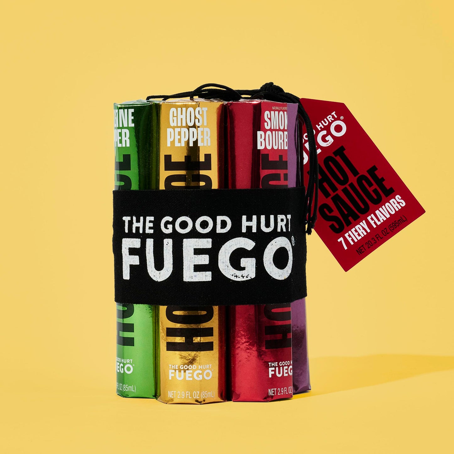 The Good Hurt Fuego, Hot Sauce Sampler Gift Set, Includes 7 Bottles In Exotic Flavors, Hot Sauce Variety Pack With Habanero, Ghost Pepper, Smoky Spirit-Inspired Flavor, Great For Men, Holiday Or Christmas Gift Idea