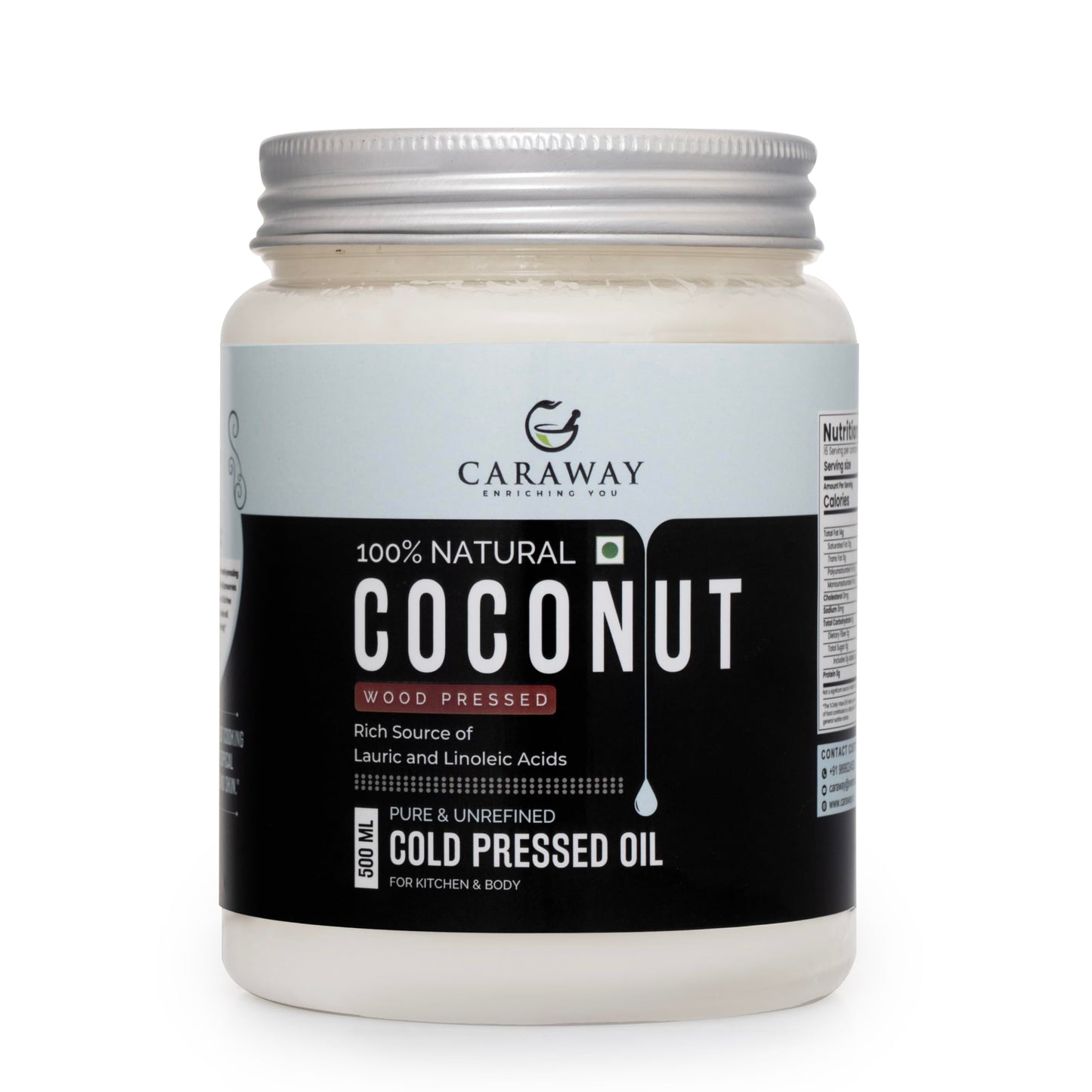 Caraway Cold Pressed Coconut Oil For Hair | Traditional Kachi Ghani Wood Pressed Nariyal Tel Coconut Oil For Cooking And Ayurved