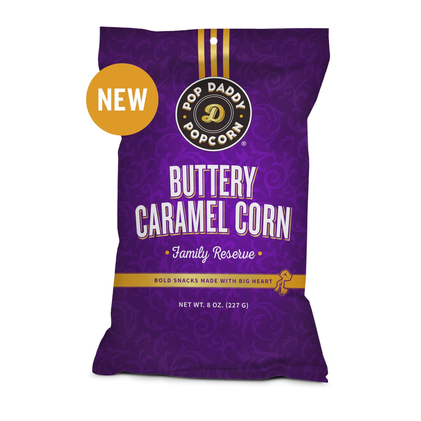 POP DADDY Flavored Popcorn, Buttery Caramel, Gluten Free, 8oz Bags, 3 Pack