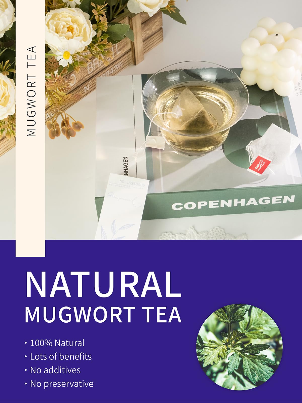 TeeLux Mugwort Tea Bags - Natural Dried Herbal Tea, Caffeine Free, 40 Count