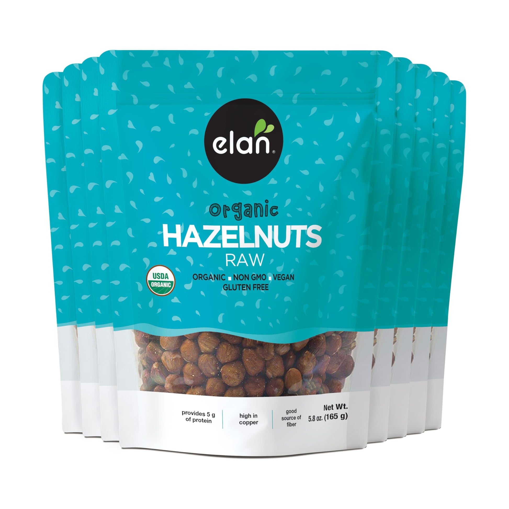 Elan Organic Raw Hazelnuts  Unsalted  Unroasted  Shelled Raw Nuts  With Skins  Healthy Snacks  Non-GMO  Vegan  Gluten-Free  Kosher  Filberts  8 pack of 5.8 oz