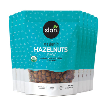 Elan Organic Raw Hazelnuts  Unsalted  Unroasted  Shelled Raw Nuts  With Skins  Healthy Snacks  Non-GMO  Vegan  Gluten-Free  Kosher  Filberts  8 pack of 5.8 oz
