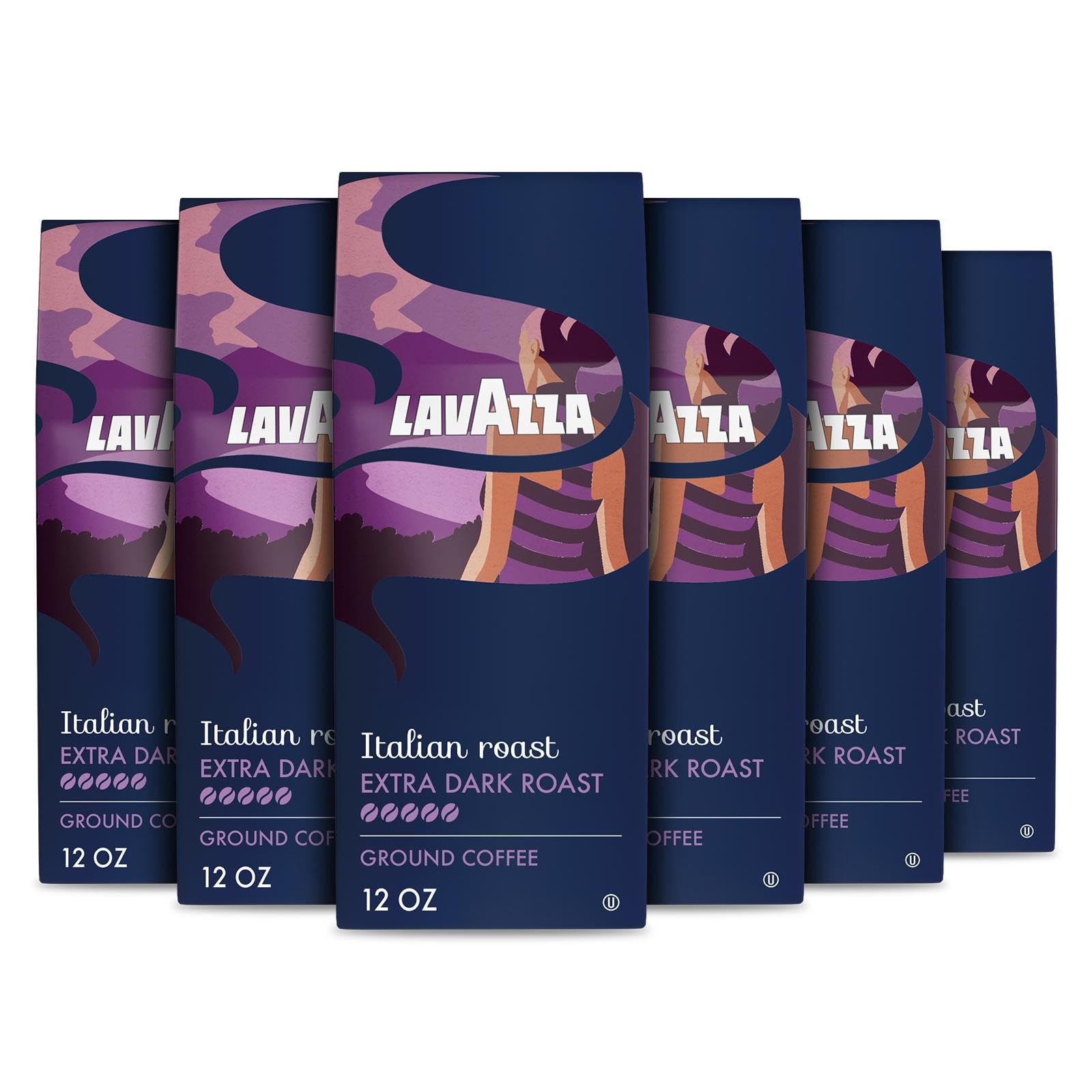 Lavazza Italian Roast Ground Coffee 6 Bags Of 12Oz, Dark Roast, Strong And Bold Taste, Intensity 5/5, 100% Arabica, Ideal For Drip Brewers, (Pack Of 6) - Package May Vary