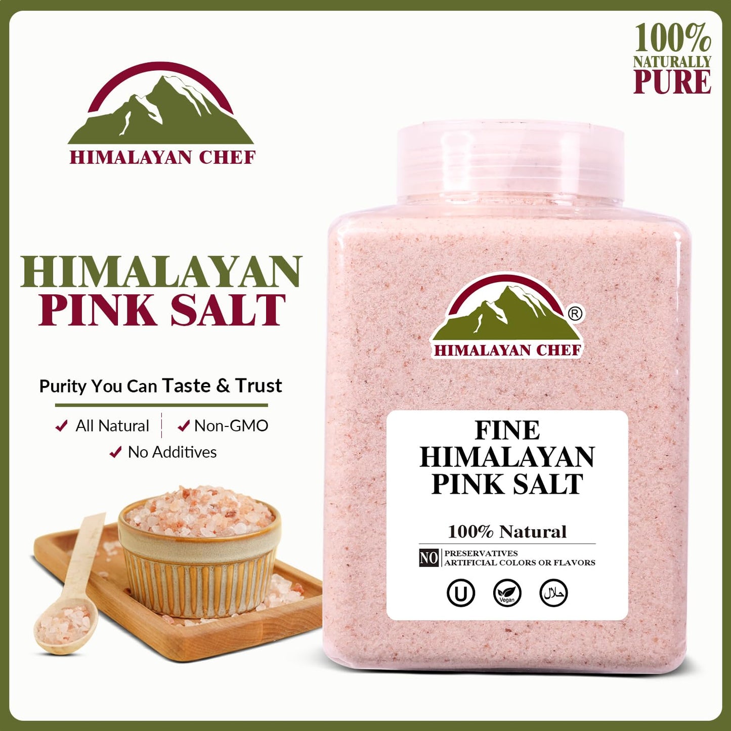 Himalayan Chef Himalayan Pink Salt Fine Grain  Plastic Jar-5 lbs