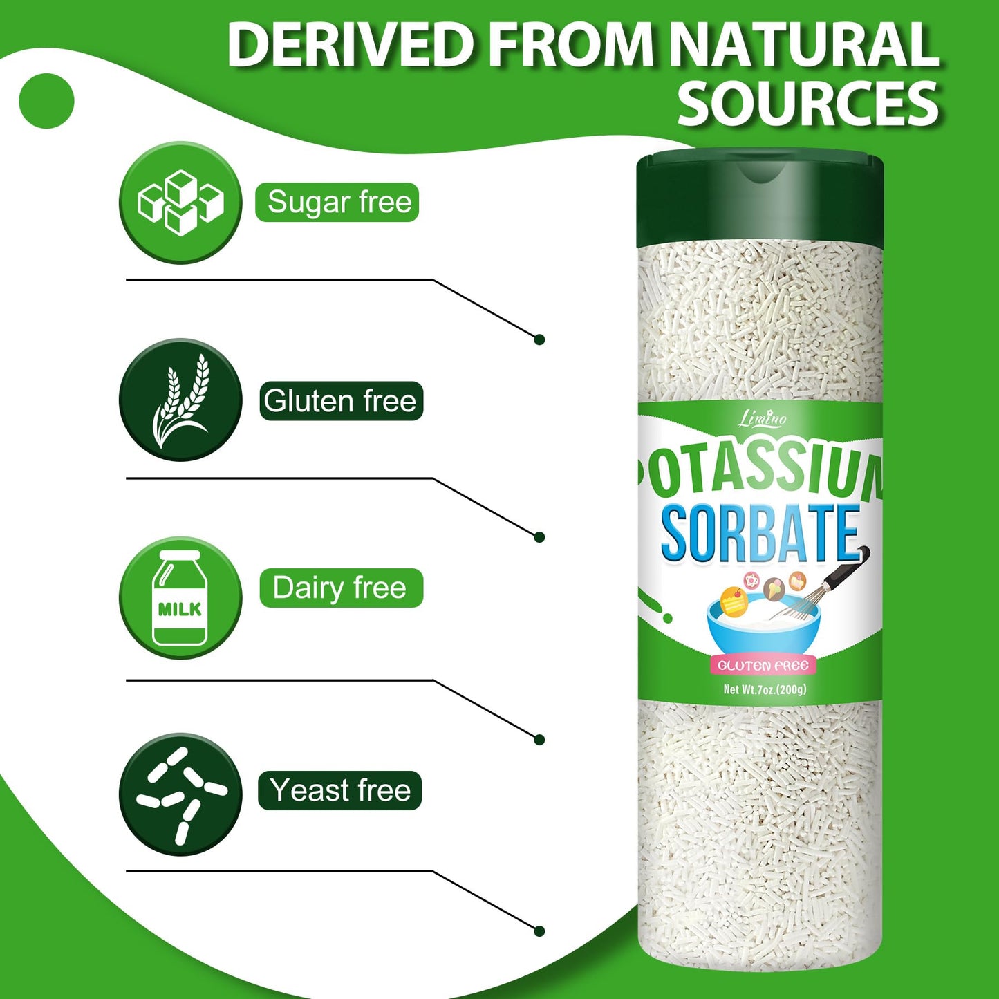 Limino Potassium Sorbate Food Preservative 7oz Pure for Home Brewing, Baking, Candy, Jam