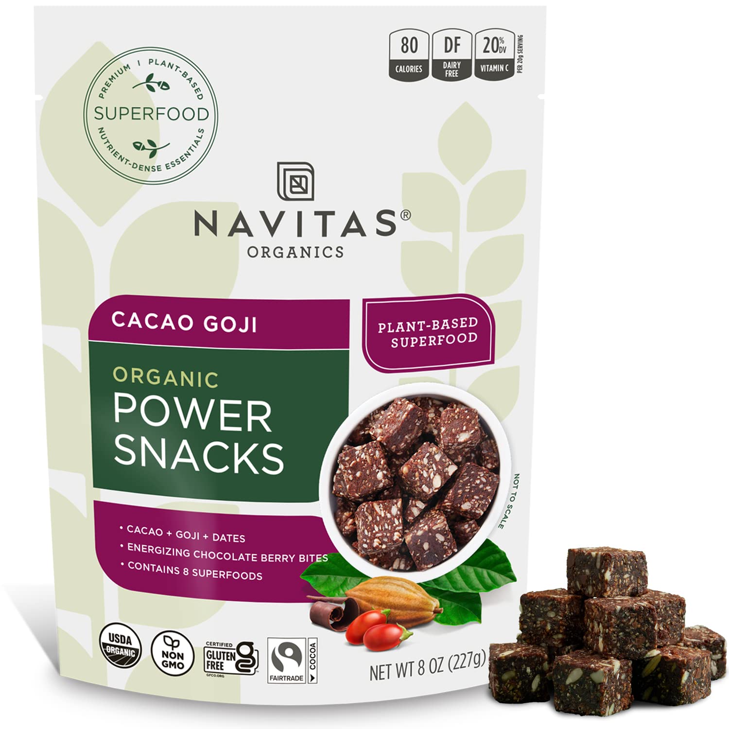 Navitas Organics Superfood Power Snacks, Cacao Goji, 8 Oz. Bag, 11 Servings - Organic, Non-Gmo, Gluten-Free