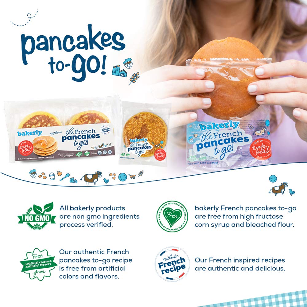 bakerly French Pancakes To-Go, Non-GMO, No Artificial Flavors, 1.23 Ounce, Pack of 48