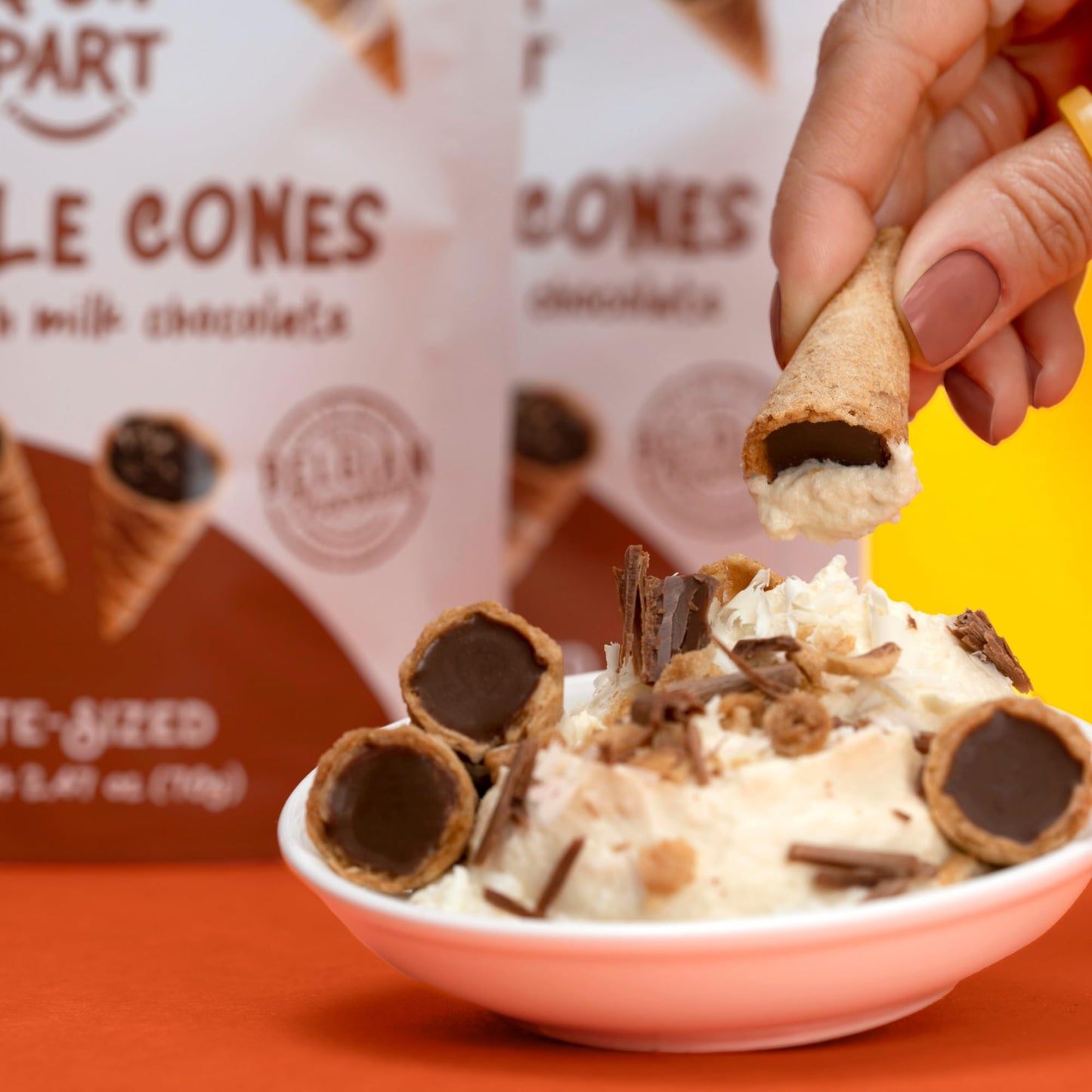 Just The Fun Part, Bite-Size Crispy Mini Waffle Cones With Enhanced Belgian Chocolate, Great For Snacks, Dessert, Grab & Go - Kosher, Milk Chocolate (Pack Of 6)