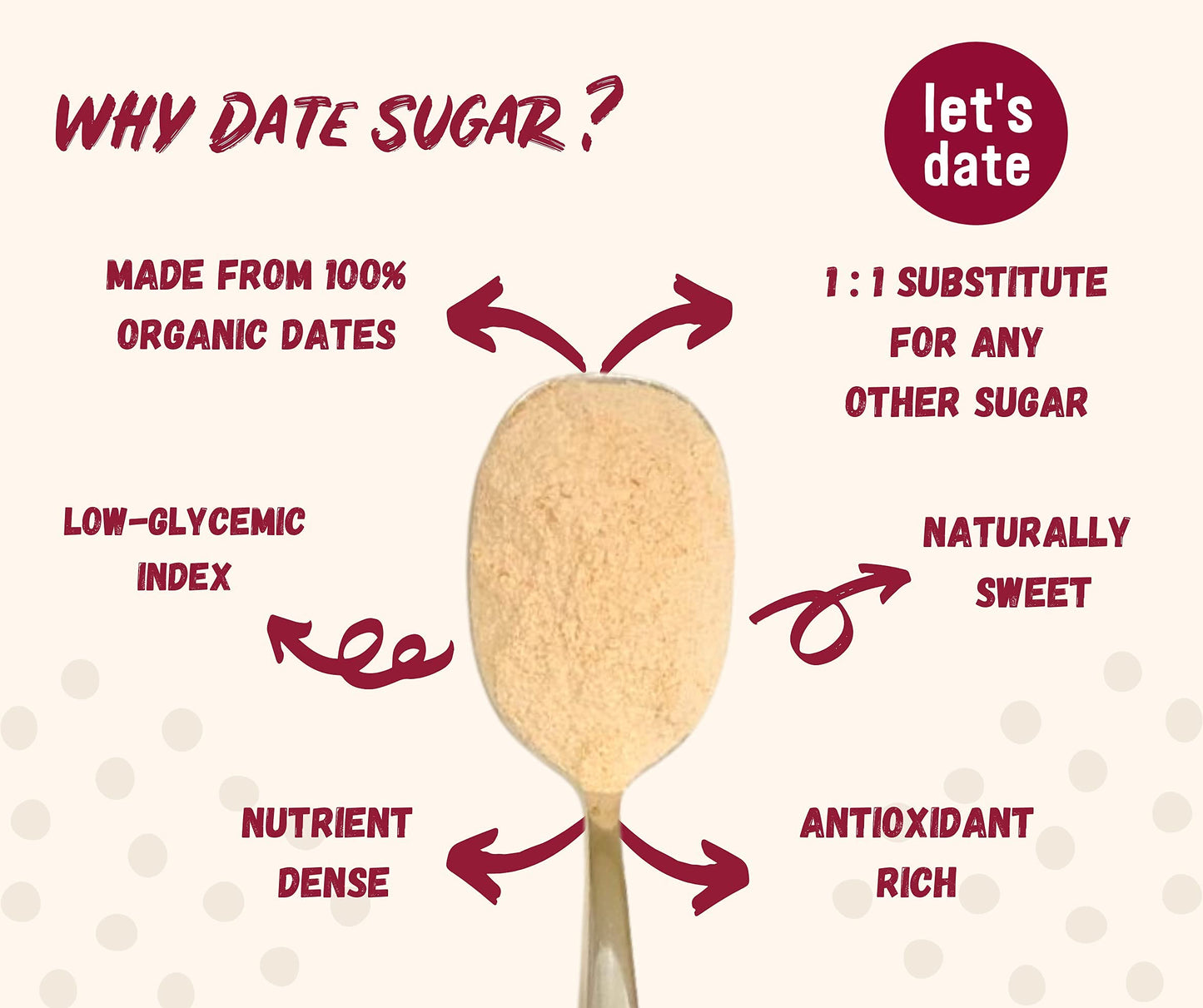 Lets Date Organic Date Sugar, 12oz, Brown, Vegan, Gluten Free, Non-GMO, Natural Sweetener, Baking Sugar Alternative