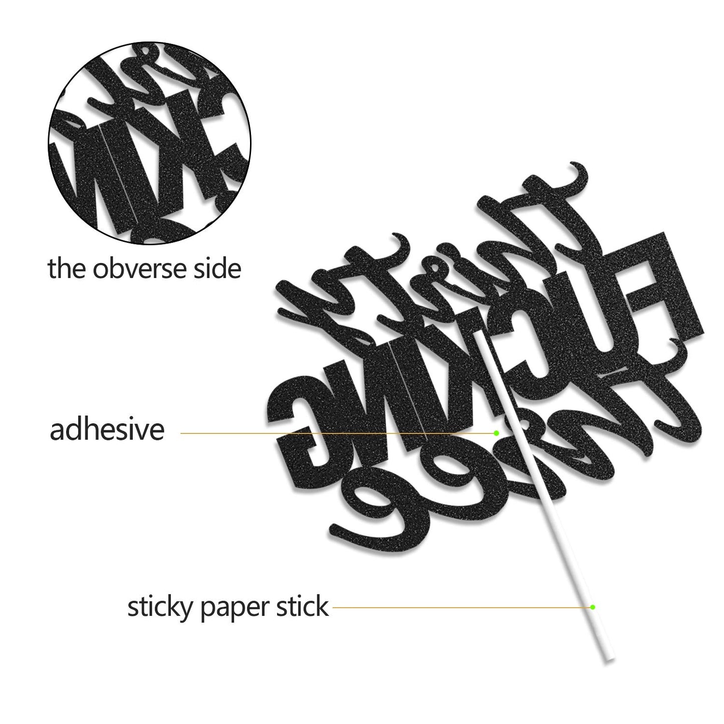 Thirty Three Black Glitter Cake Toppers 33 Years Old 33Rd Birthday Party Decorations Supplies