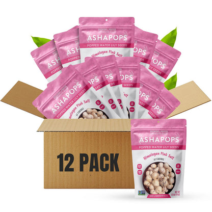 AshaPops Himalayan Pink Salt Flavored Popped Water Lily Seeds, 0.5 oz (Pack of 12) - Gluten-Free, Vegan, Paleo, Nut-Free, Corn-F