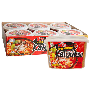 Surasang Spicy Mushroom Kalguksu Noodles, 7.86 Ounce, Pack of 6, Korean Knife Cut, Invigorating Flavor