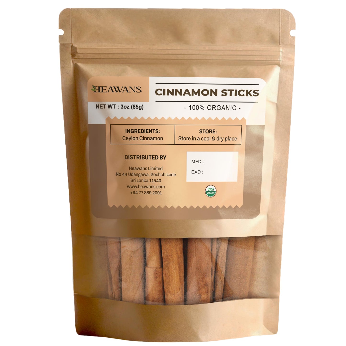 Heawans Organic Ceylon Cinnamon Sticks - 3 oz from Ceylon Sri Lanka