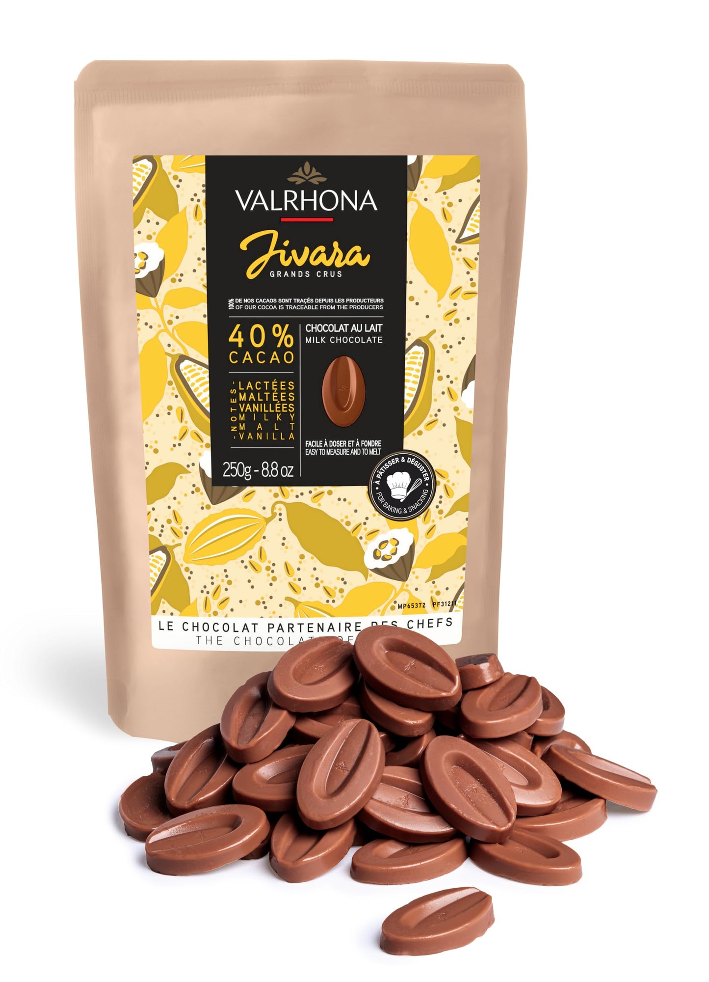 VALRHONA Milk Chocolate Discs, 40% Cacao, Easy Melt, 250g Pack