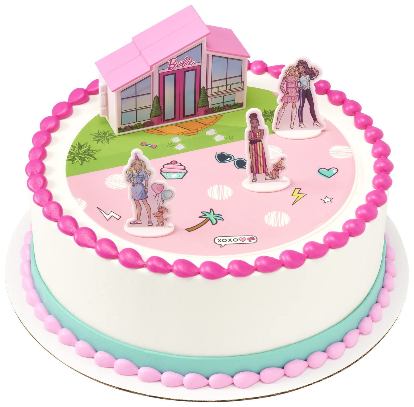 Decoset Barbie Dreamhouse Adventures Cake Topper, 4 Piece Cake Decoration With Barbie, Barbie Dreamhouse, And Friends, For Birth