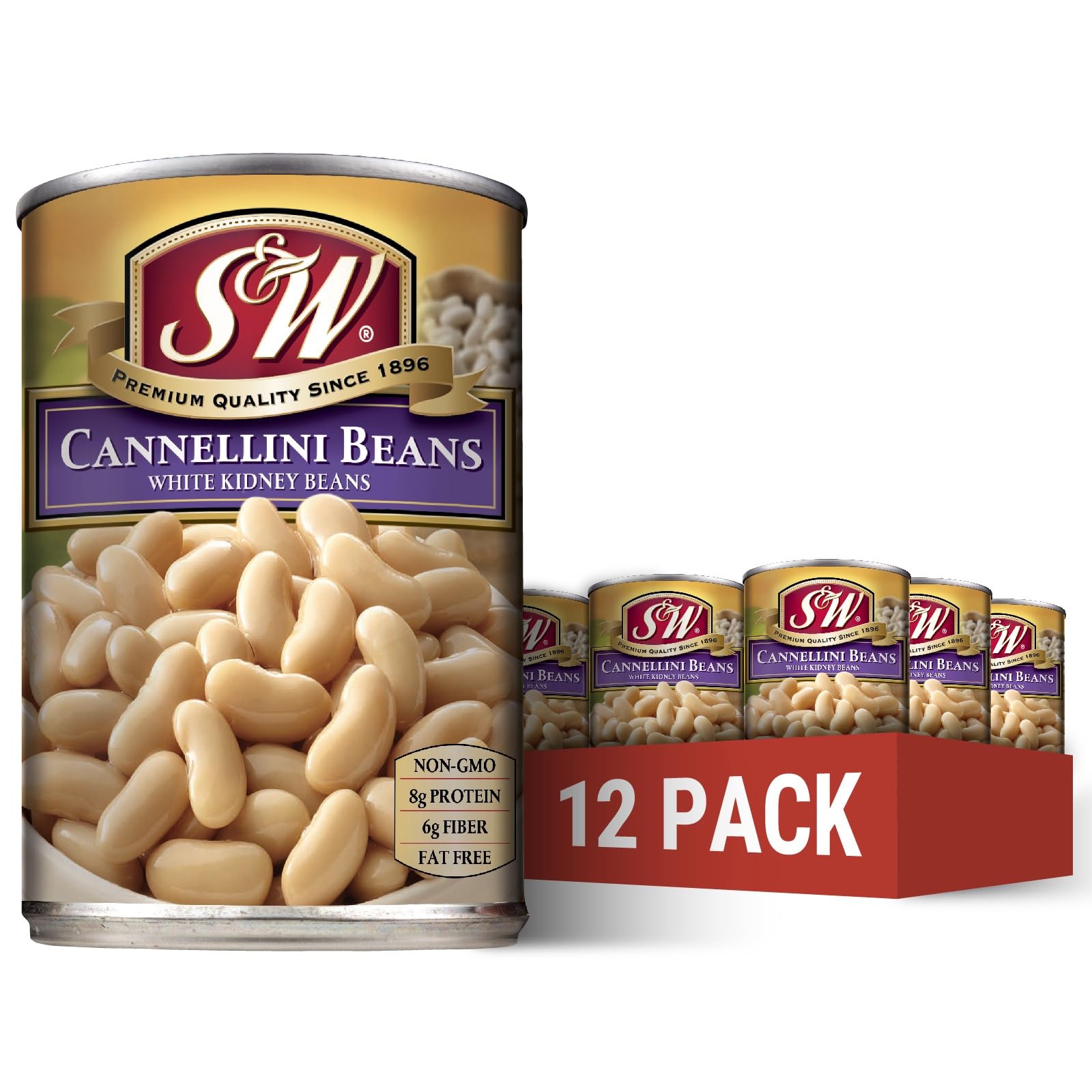 S & W Cannellini Beans (12 Pack), Vegan, Non-Gmo, Natural Gluten-Free Bean, Sourced And Packaged In The Usa (15 Ounce Can)