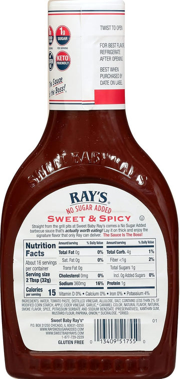 Sweet Baby Ray'S No Sugar Added, Sweet & Spicy, 18.5 Fl Oz (Pack Of 1)
